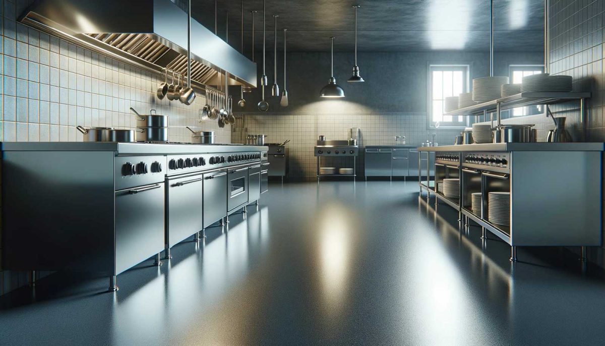 Durable non-slip tile flooring in commercial restaurant kitchen